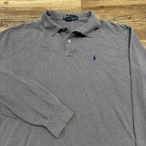 Vintage 90s Y2K Polo Ralph Lauren Blue Mens XL Pony Long Sleeve Pique Polo Shirt